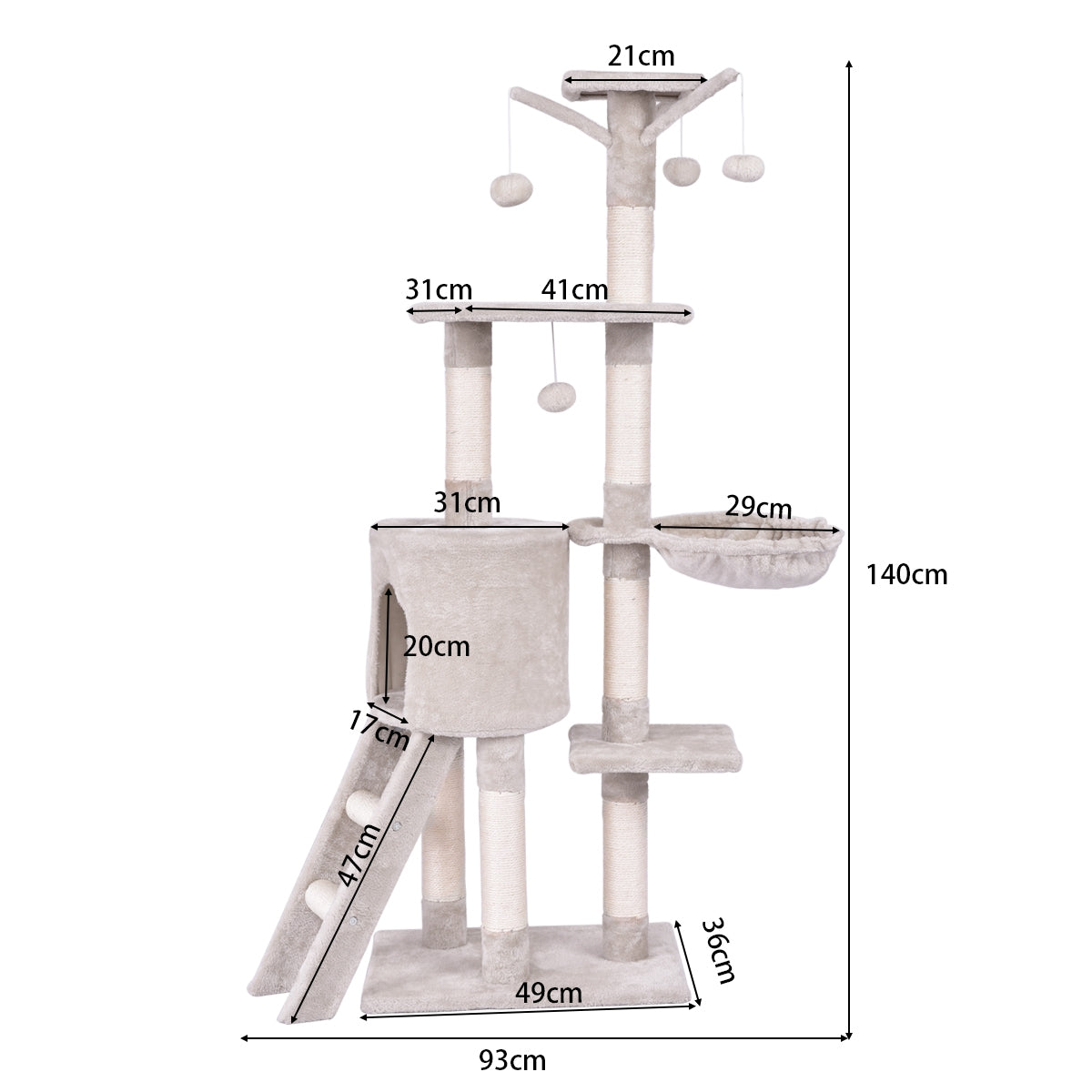 56 Inch Condo Cat Tree with Scratching Posts and Play Area - Costway