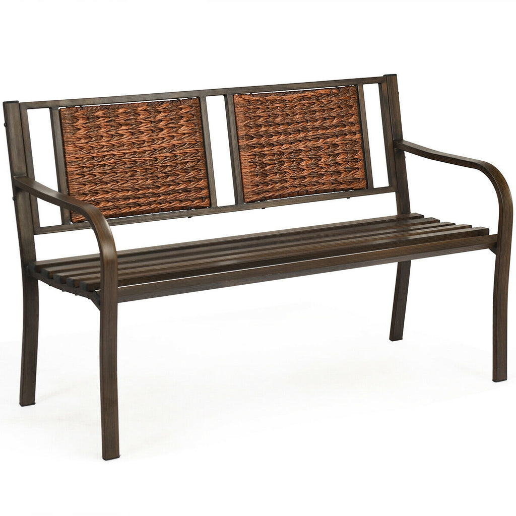 Patio Garden Bench with PE Rattan & Steel Frame - Style 2