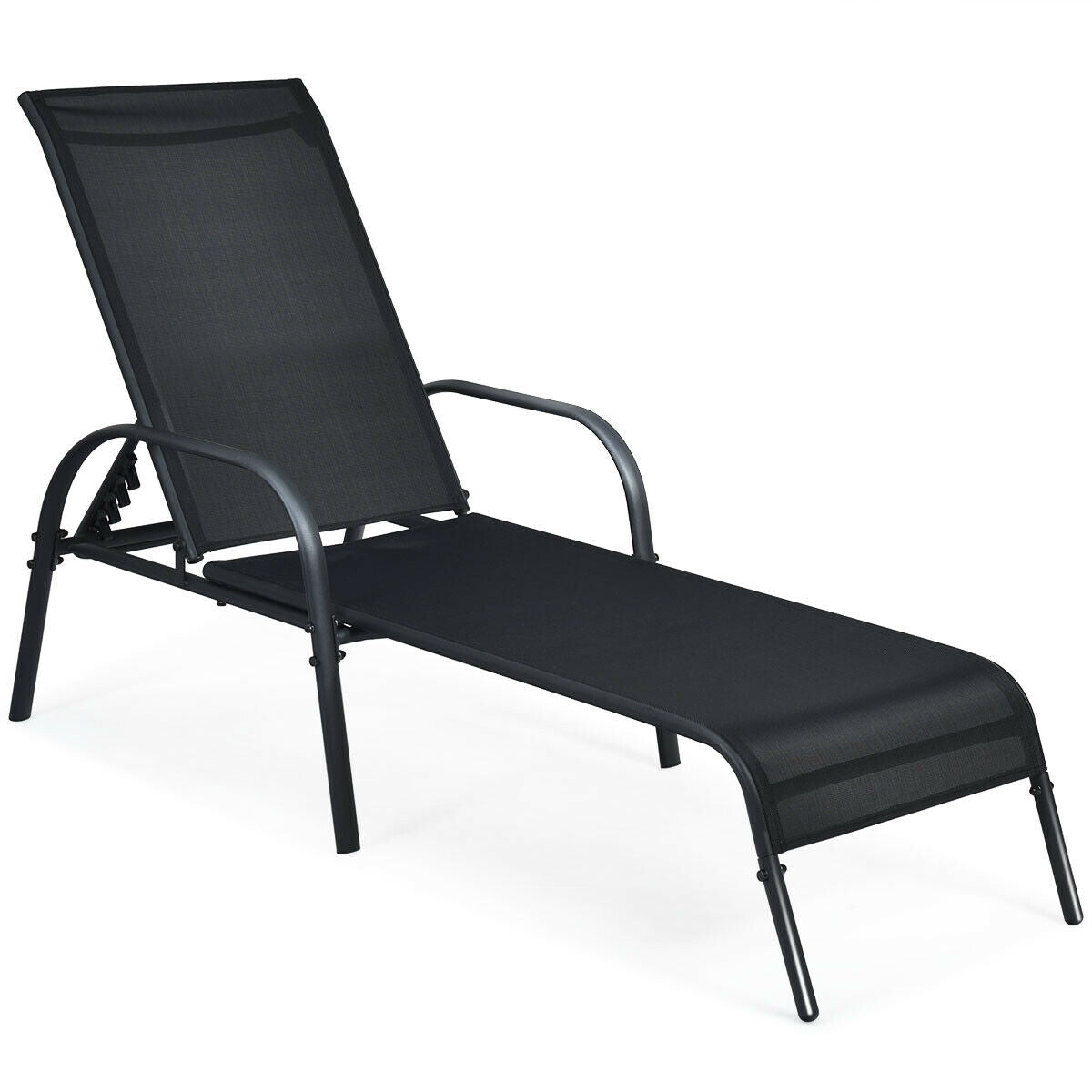 Adjustable Patio Chaise Lounge Chair with Backrest - Black