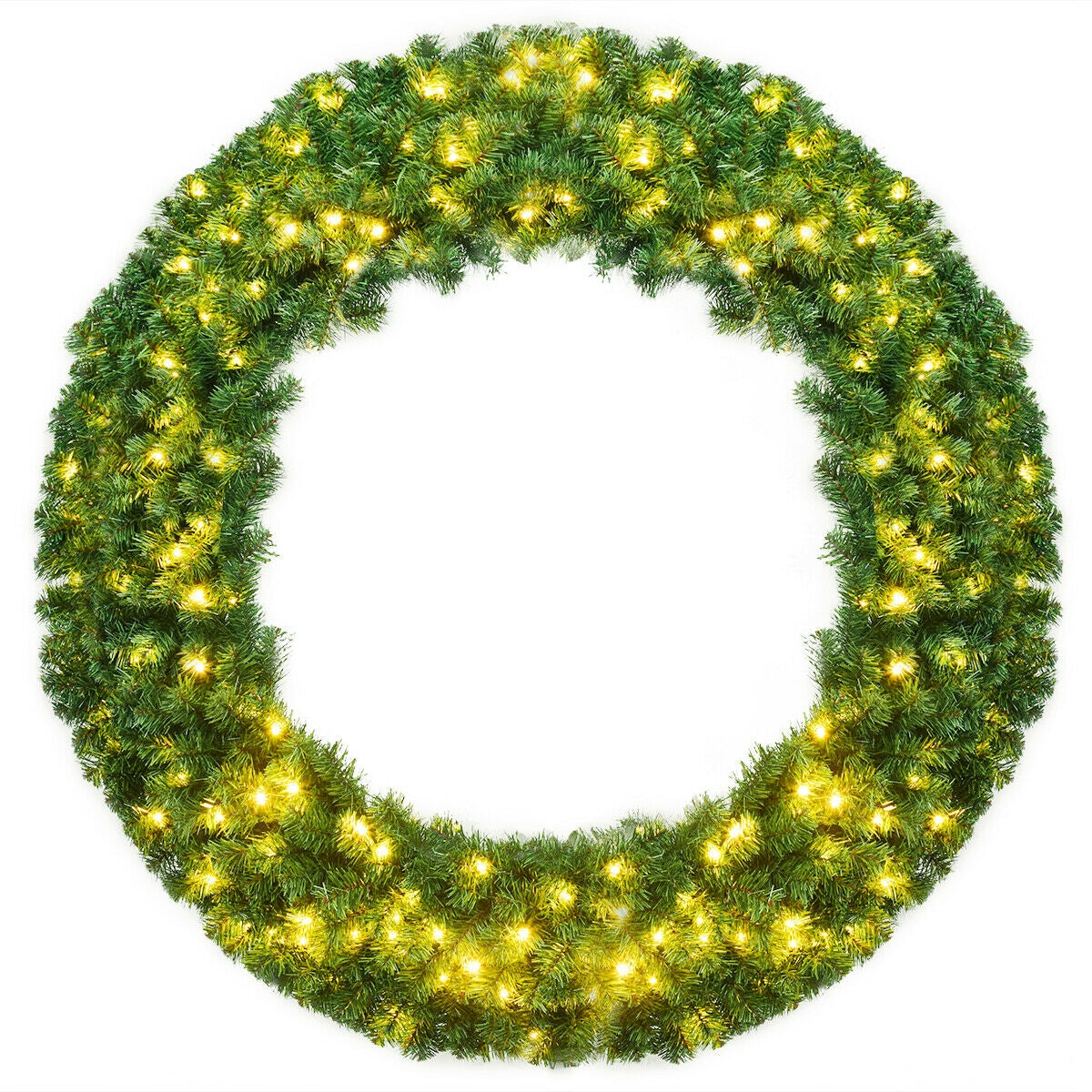 48 Inch Pre-lit Artificial Christmas Wreath with LED Lights - Full Lush Design