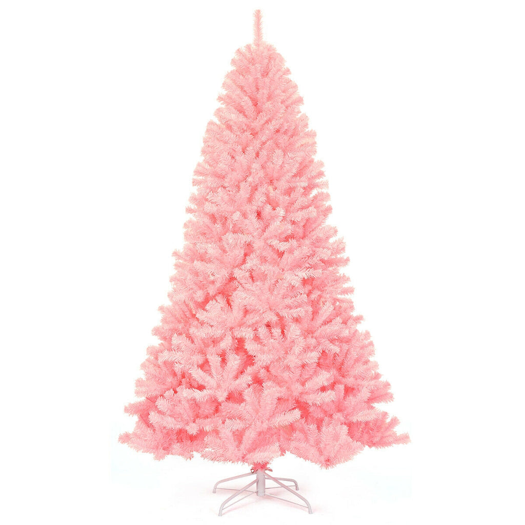 Hinged Artificial Christmas Tree 7.5 Feet Full Fir Tree Pink Holiday Decor