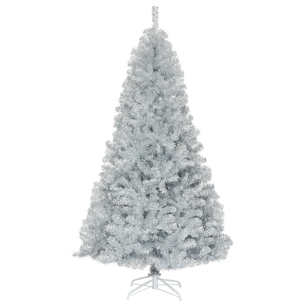 7.5 Ft Hinged Unlit Silver Artificial Christmas Tree - Indoor Outdoor Decor