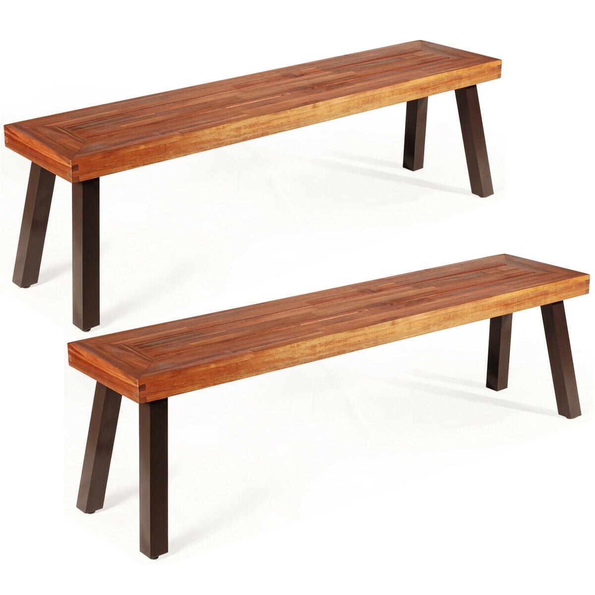 Set of 2 Wood Patio Bench 47.5" Long Dining for Entryway Poolside