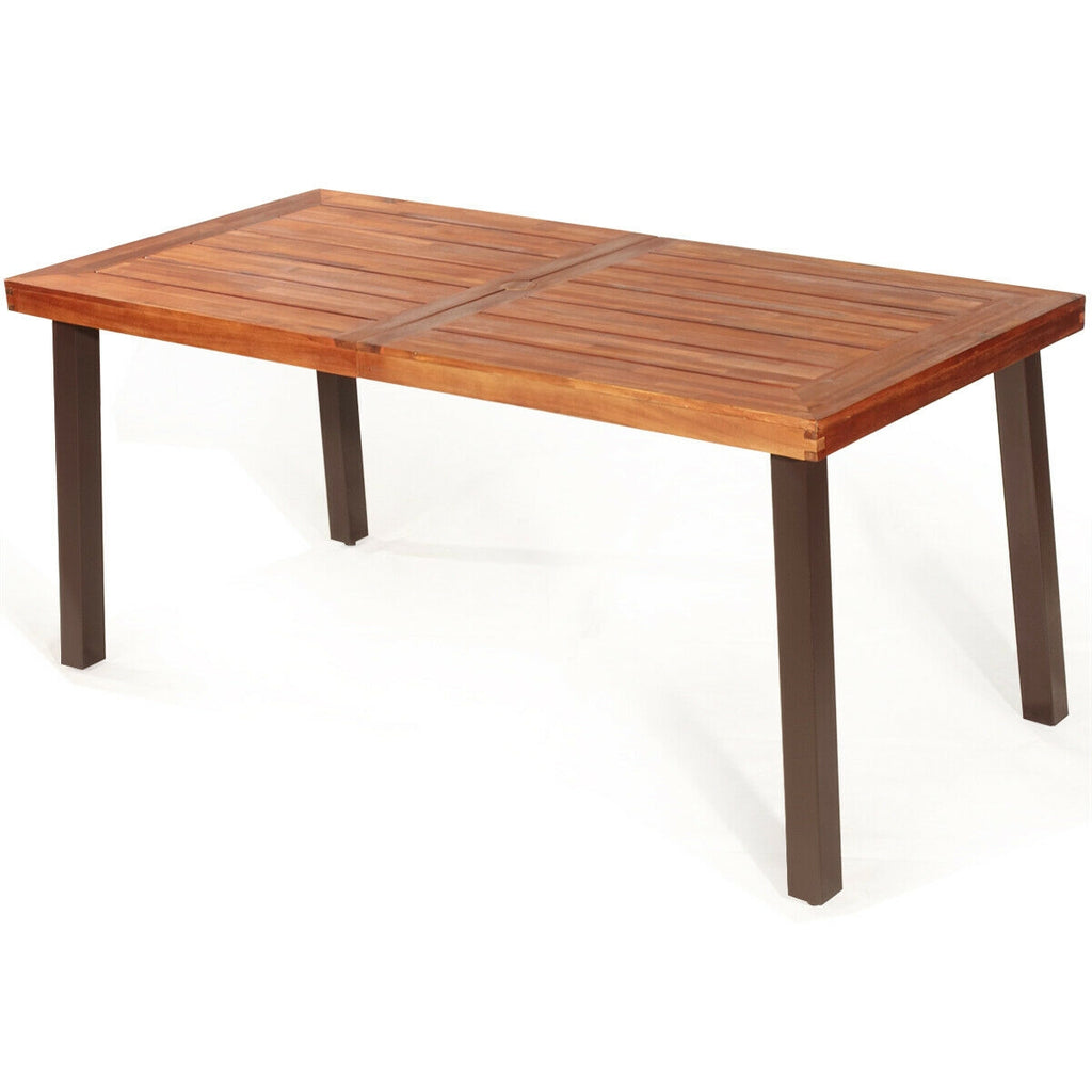 Acacia Wood Dining Table 67.5" x 32" with Umbrella Hole