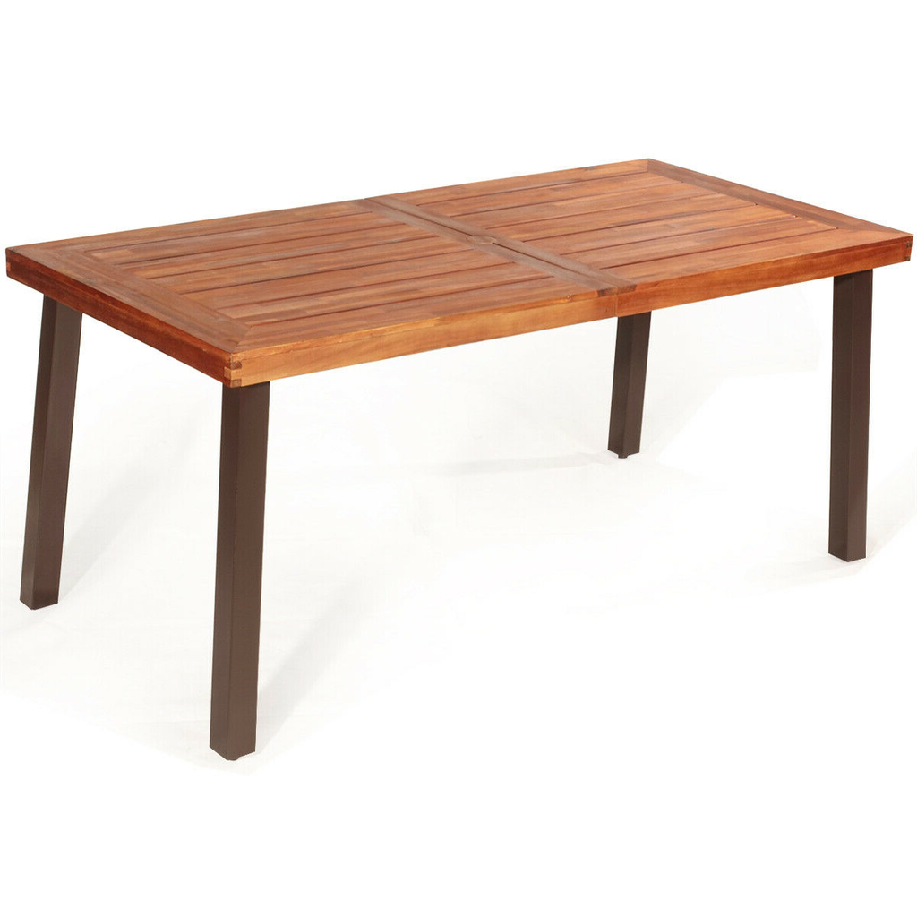 Acacia Wood Dining Table 67.5" x 32" with Umbrella Hole