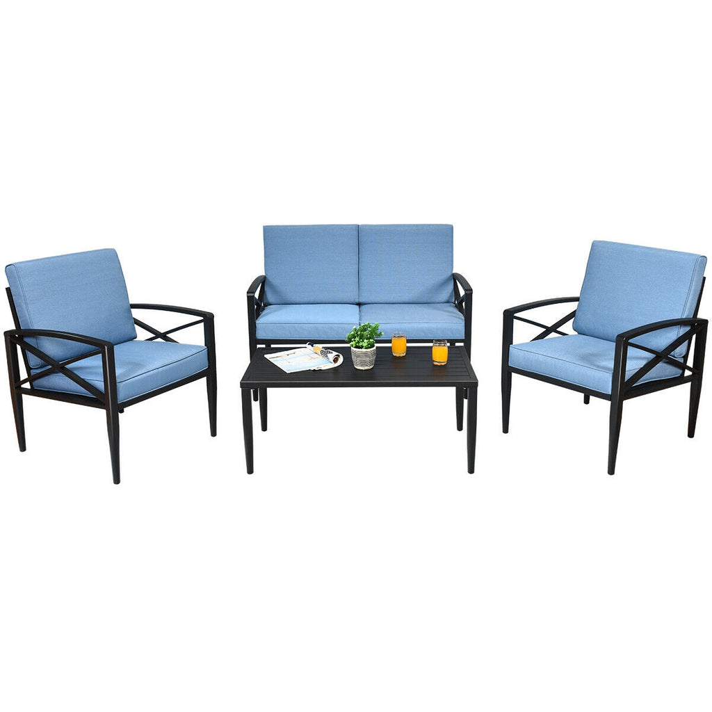 Outdoor Sofa Set, 4-Piece Aluminum Patio Furniture with Cushions