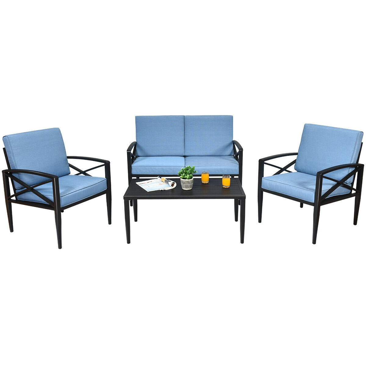 Outdoor Sofa Set, 4-Piece Aluminum Patio Furniture with Cushions