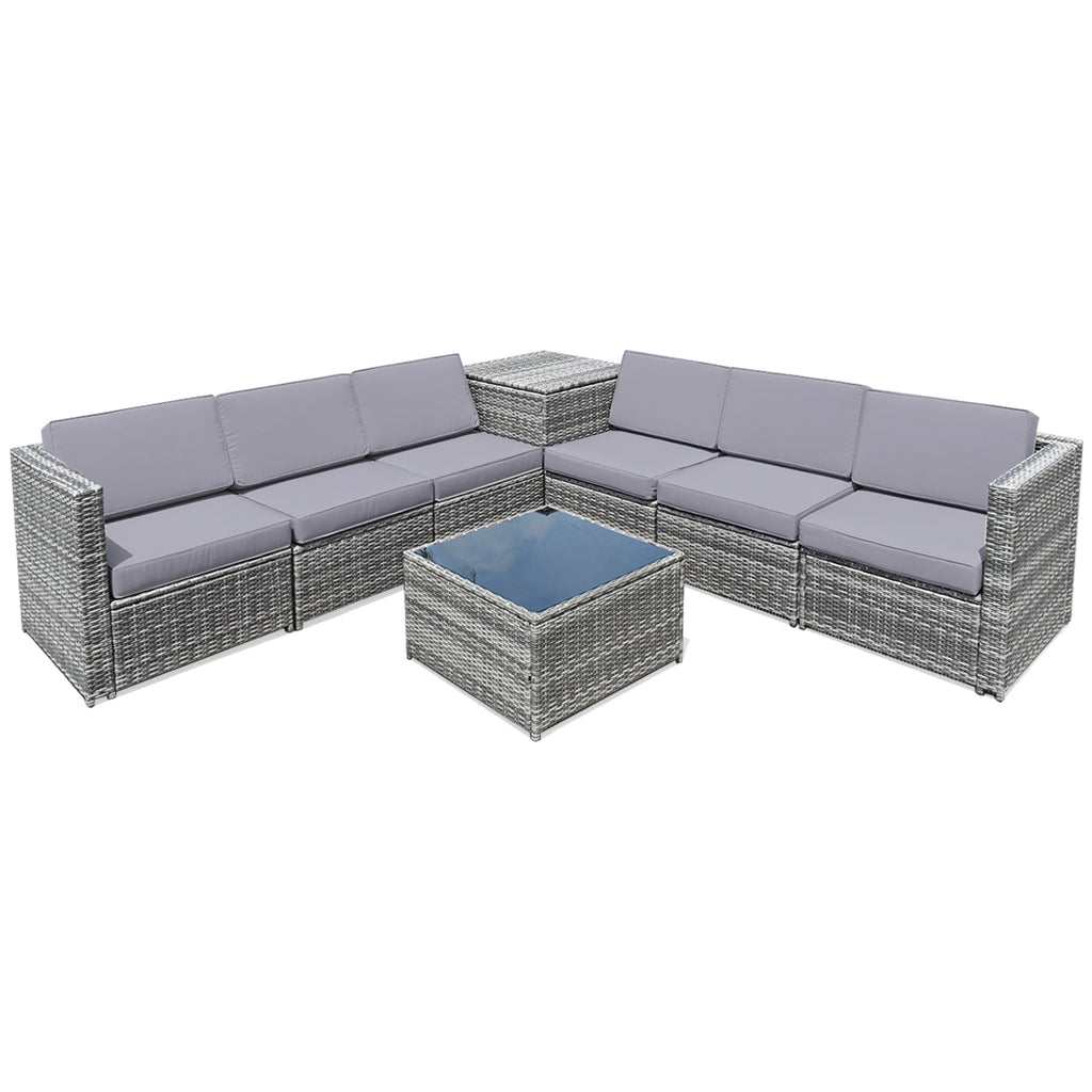 8 Pieces Wicker Sofa Rattan Dining Set Patio Furniture with Storage