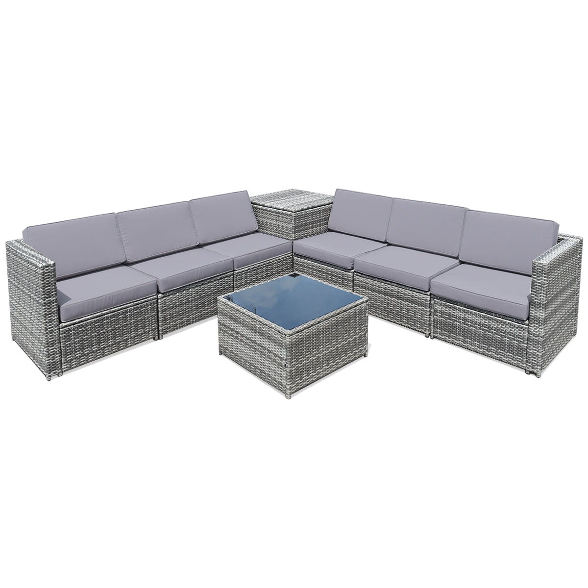 8 Pieces Wicker Sofa Rattan Dining Set Patio Furniture with Storage