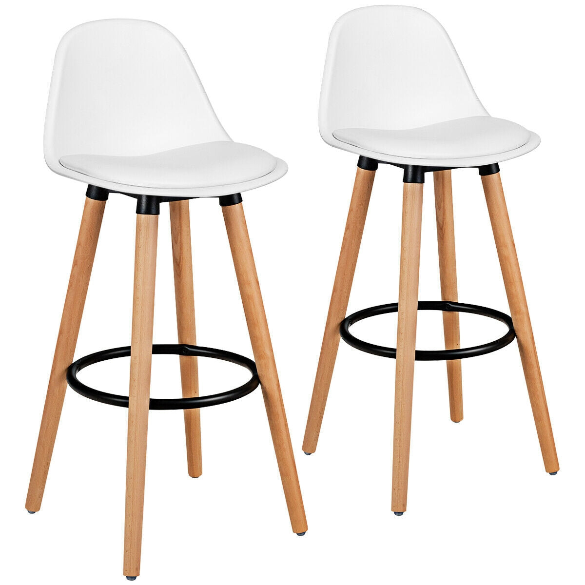 Mid-Century Barstool 28.5 Inch Pub Chair Set - White