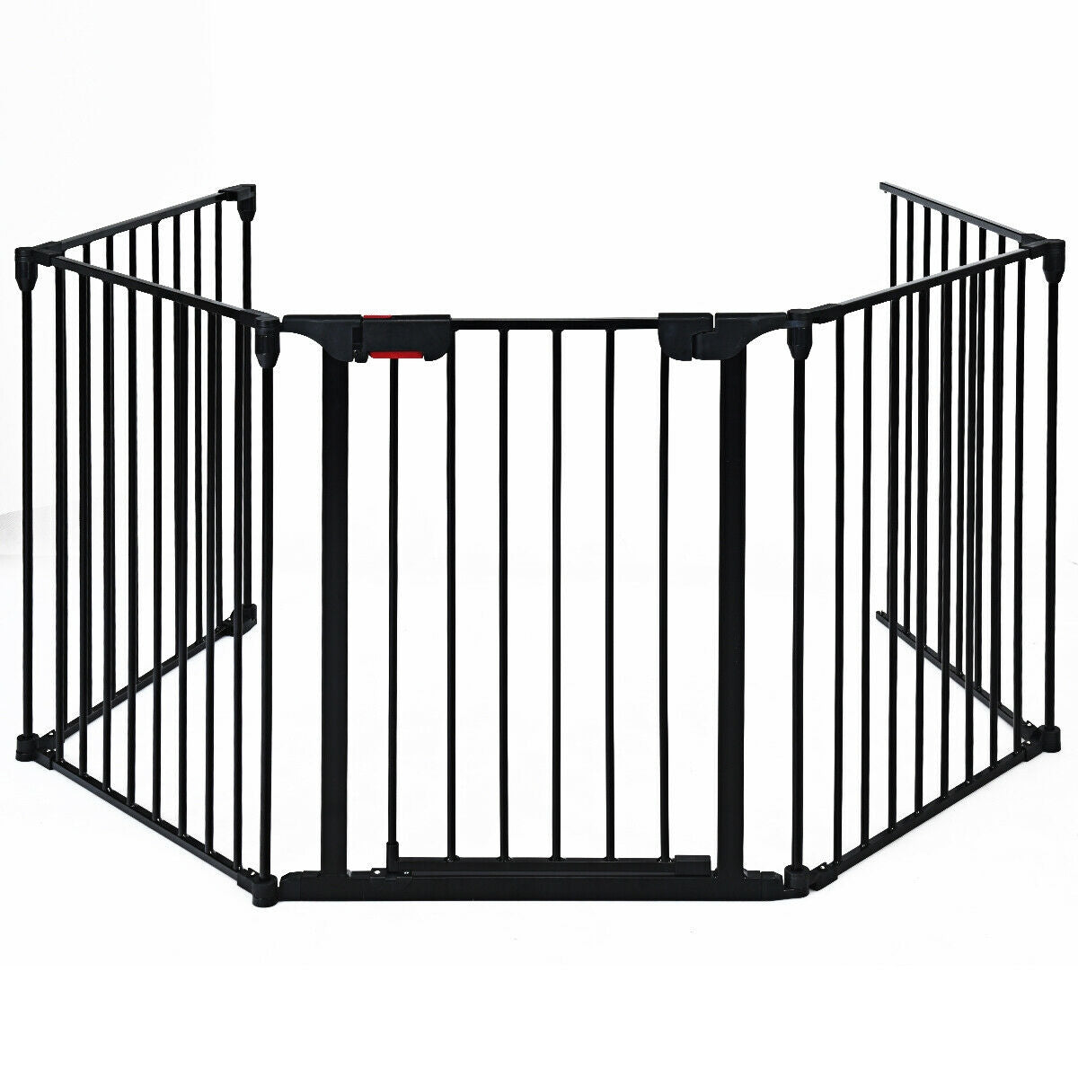 5-Panel Adjustable Metal Fireplace Fence with Locking Door - Black, 115 Inch