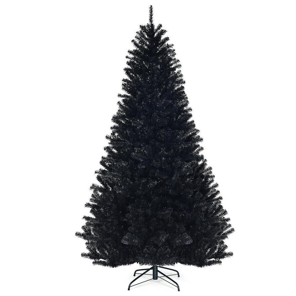 Hinged Artificial Christmas Tree - 7.5 Feet Black Holiday Tree with 1258 Tips