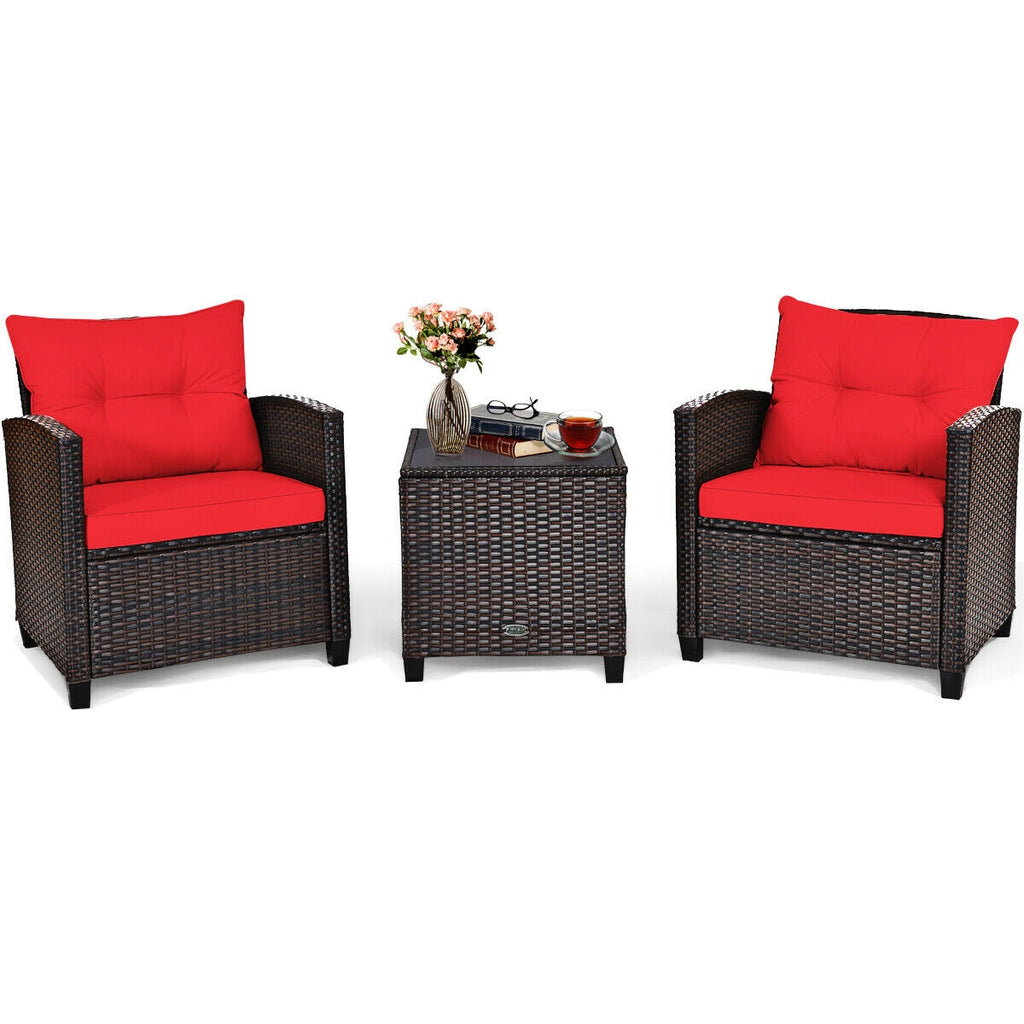 3 Pieces Patio Furniture Set with Tempered Glass Coffee Table