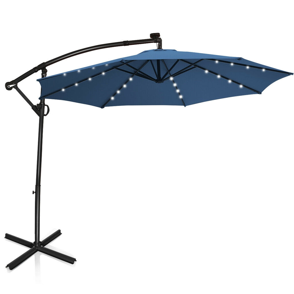 10 x 8 Feet Solar LED Patio Umbrella, 360° Rotation, Blue