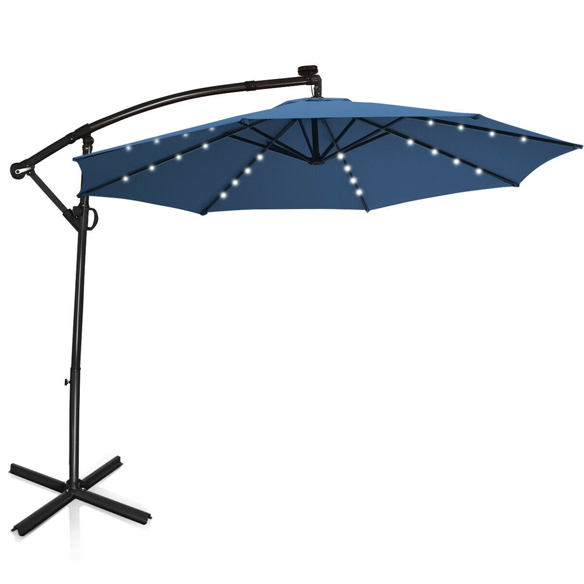 10 x 8 Feet Solar LED Patio Umbrella, 360° Rotation, Blue
