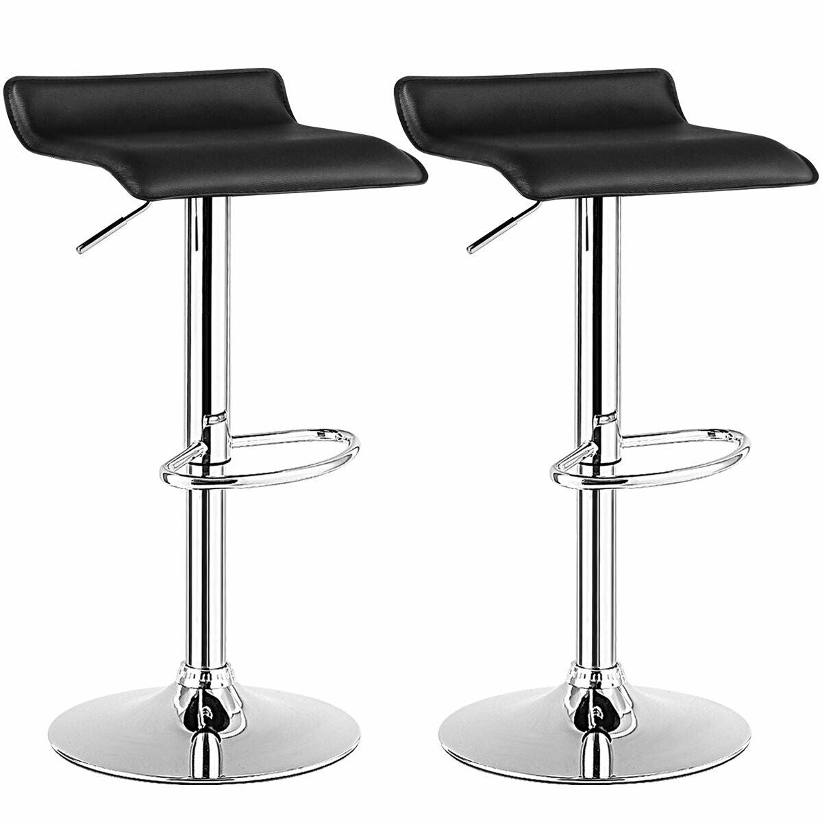 Adjustable PU Leather Bar Stools Set of 2 - Black