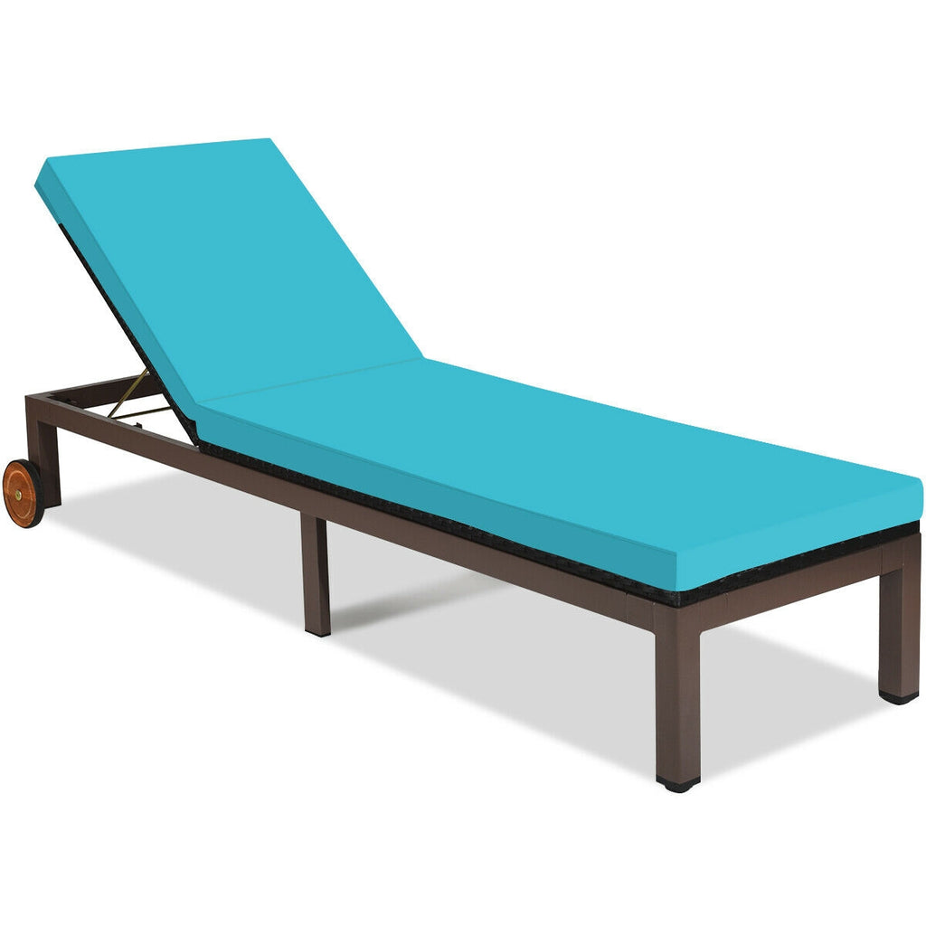 Outdoor Wicker Chaise Lounge Recliner with 5-Position Adjustment - Turquoise