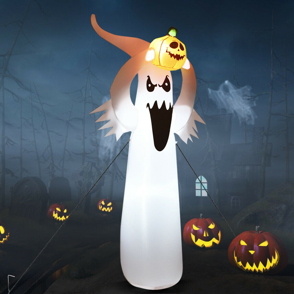 6 Feet Halloween Inflatable Ghost with Pumpkin and LED Lights - Outdoor Decor