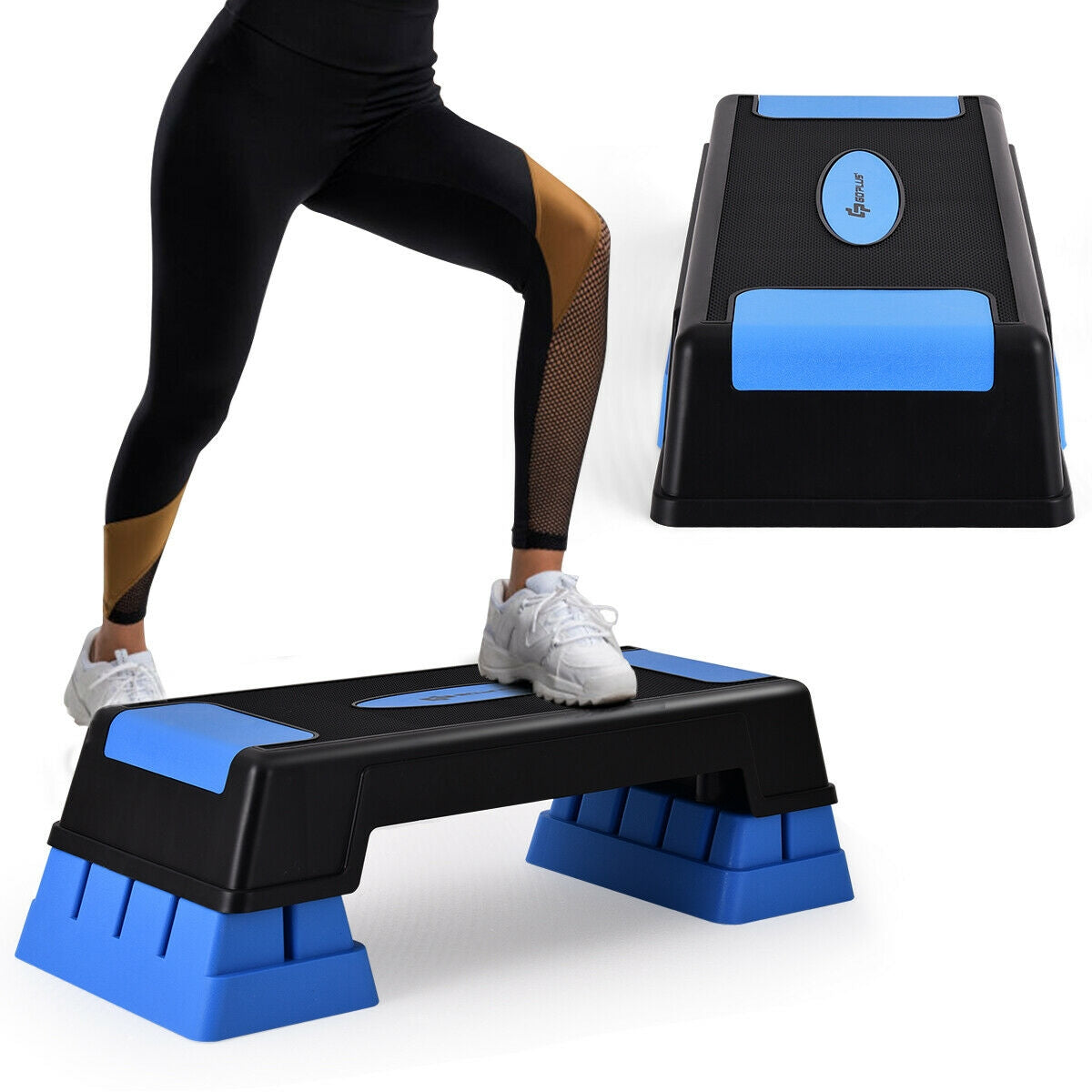 Aerobic Exercise Stepper Trainer with Adjustable Height 5-7-9 Inches - Blue Variation