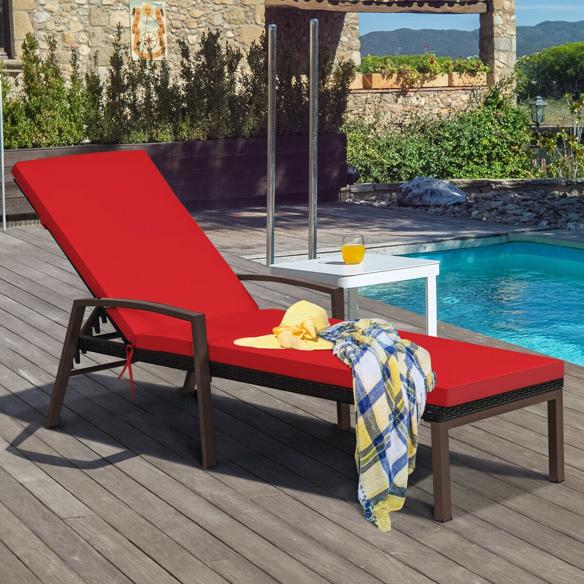 Outdoor Adjustable Reclining Patio Rattan Lounge Chair with Backrest