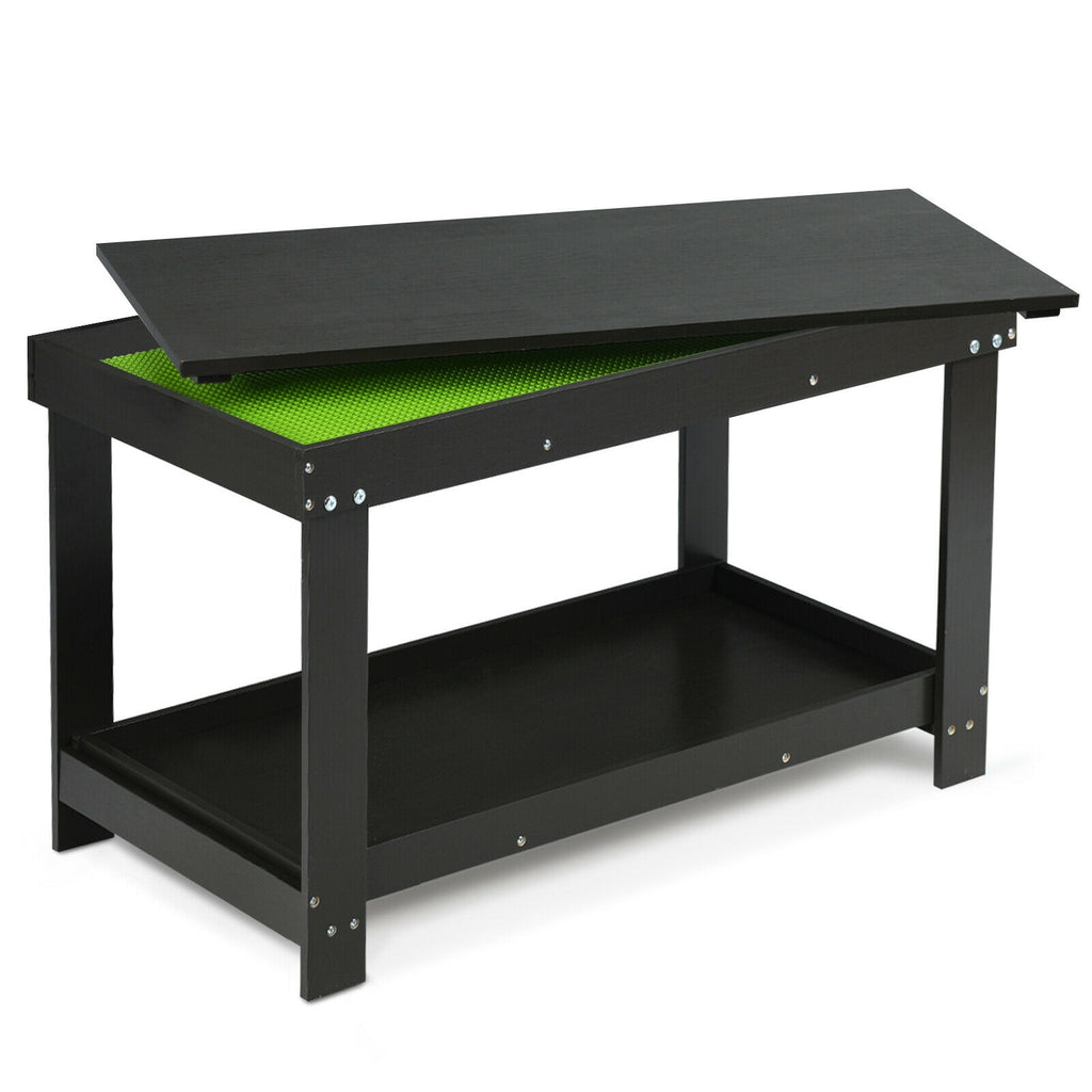 Building Brick Table - Dark Brown Kids Activity Play Table with Storage
