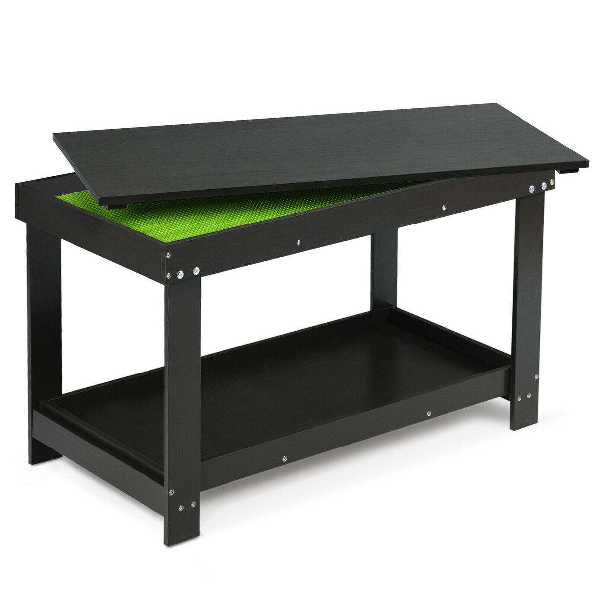 Building Brick Table - Dark Brown Kids Activity Play Table with Storage