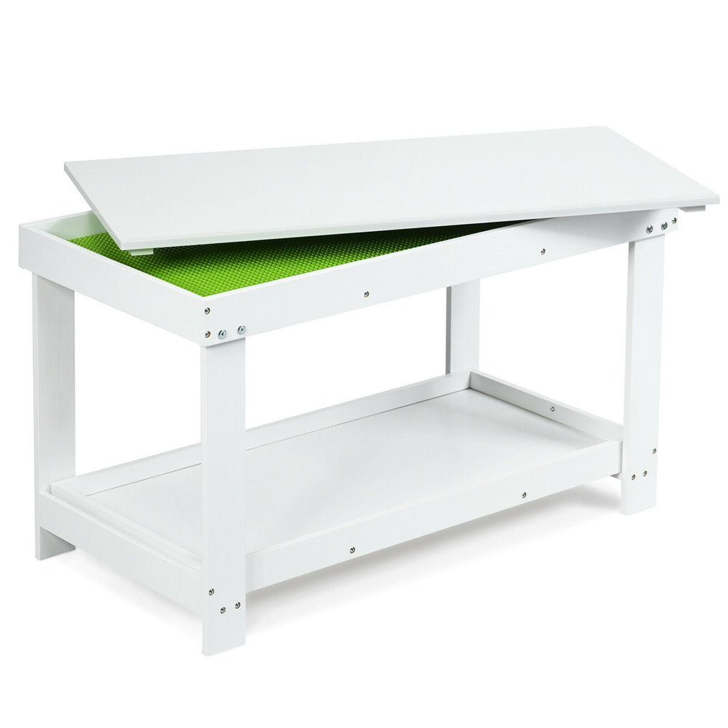Kids Building Brick Play Table - White, Multifunctional Wooden Activity Table for Children