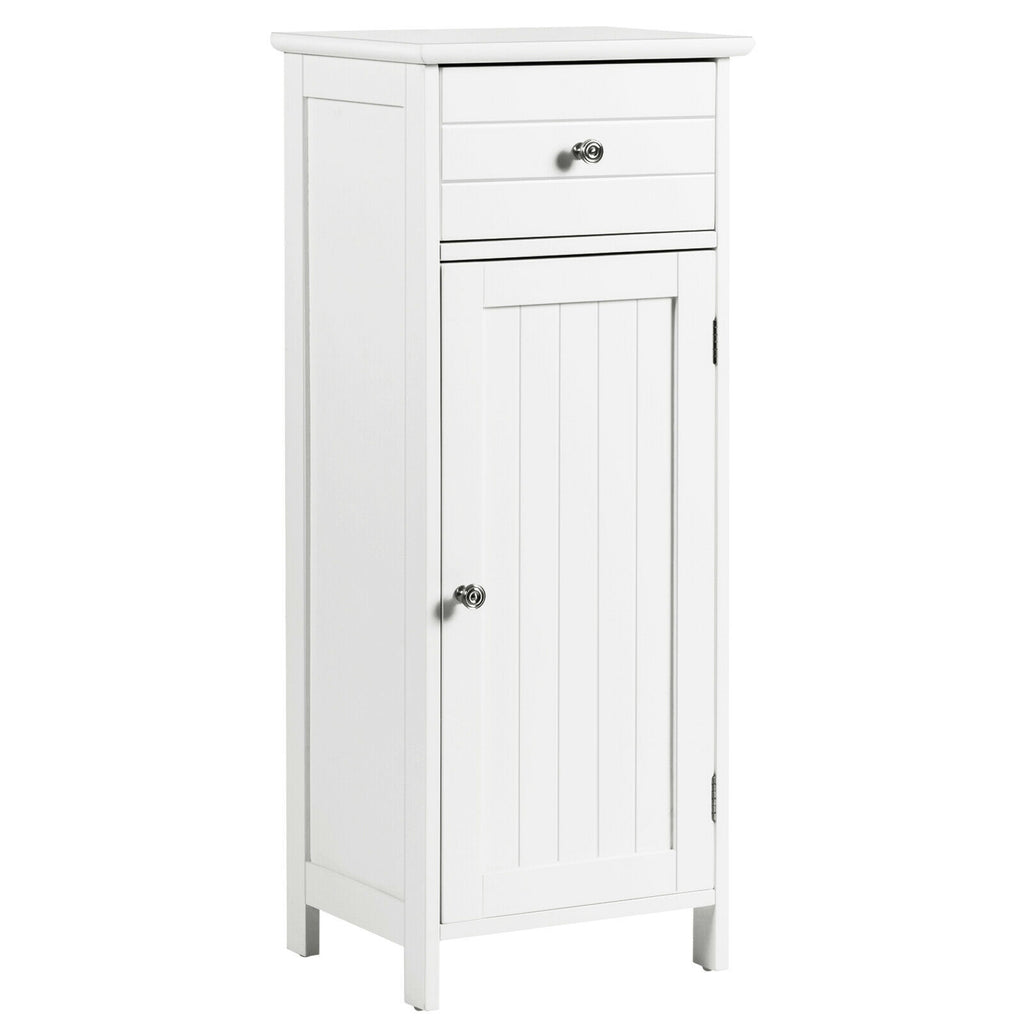 Wooden Bathroom Floor Storage Cabinet with Drawer and Adjustable Shelf