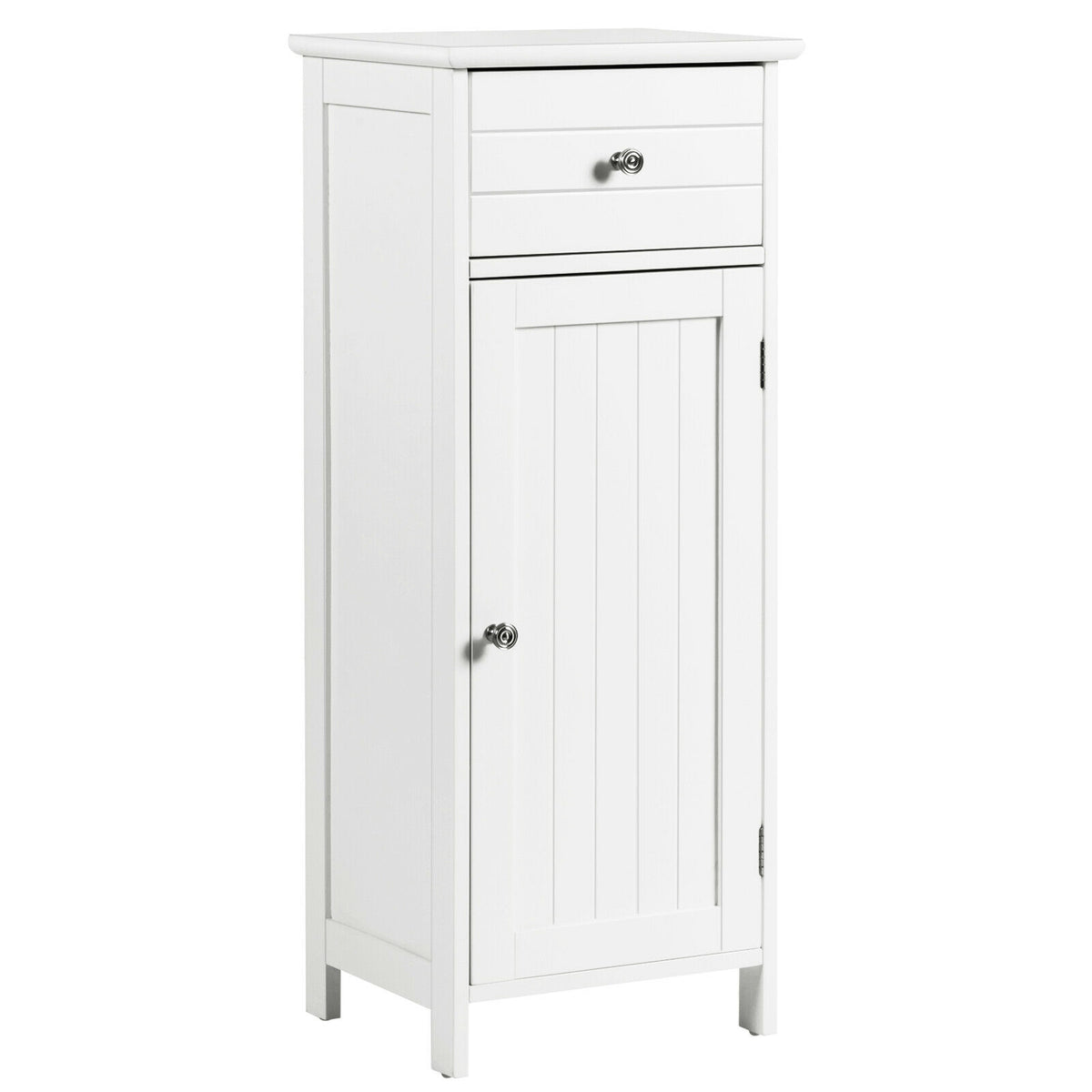 Wooden Bathroom Floor Storage Cabinet with Drawer and Adjustable Shelf