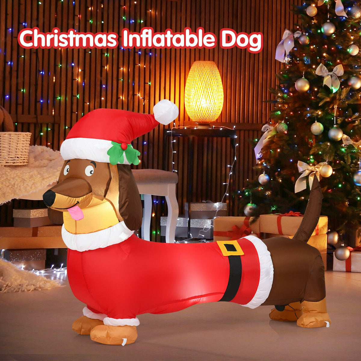 5 Feet Inflatable Christmas Dog with LED Lights - Indoor Outdoor Holiday Decoration