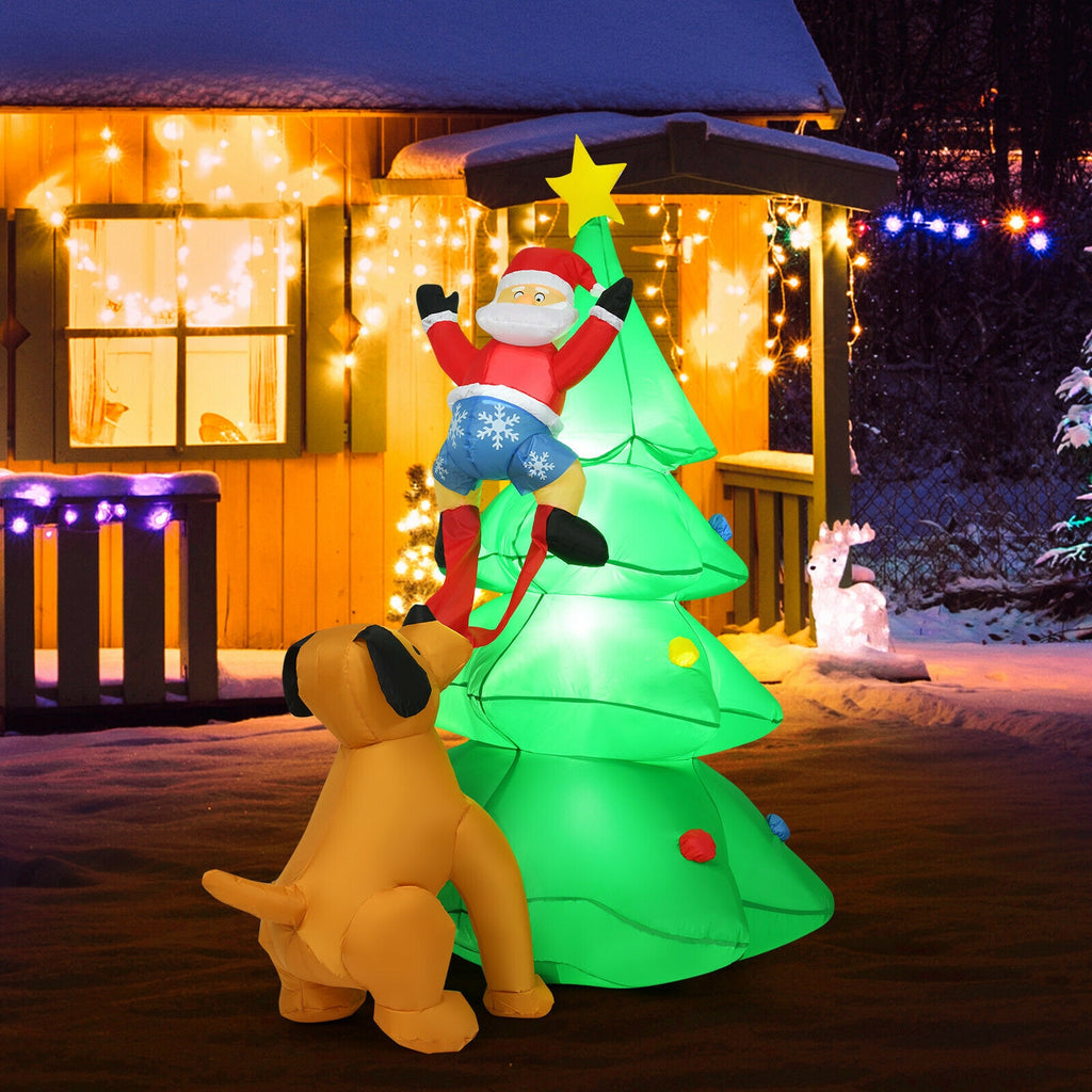 Outdoor Inflatable Christmas Tree with Santa and LED Lights - 6.5 Feet, Dog Chasing Santa Variation