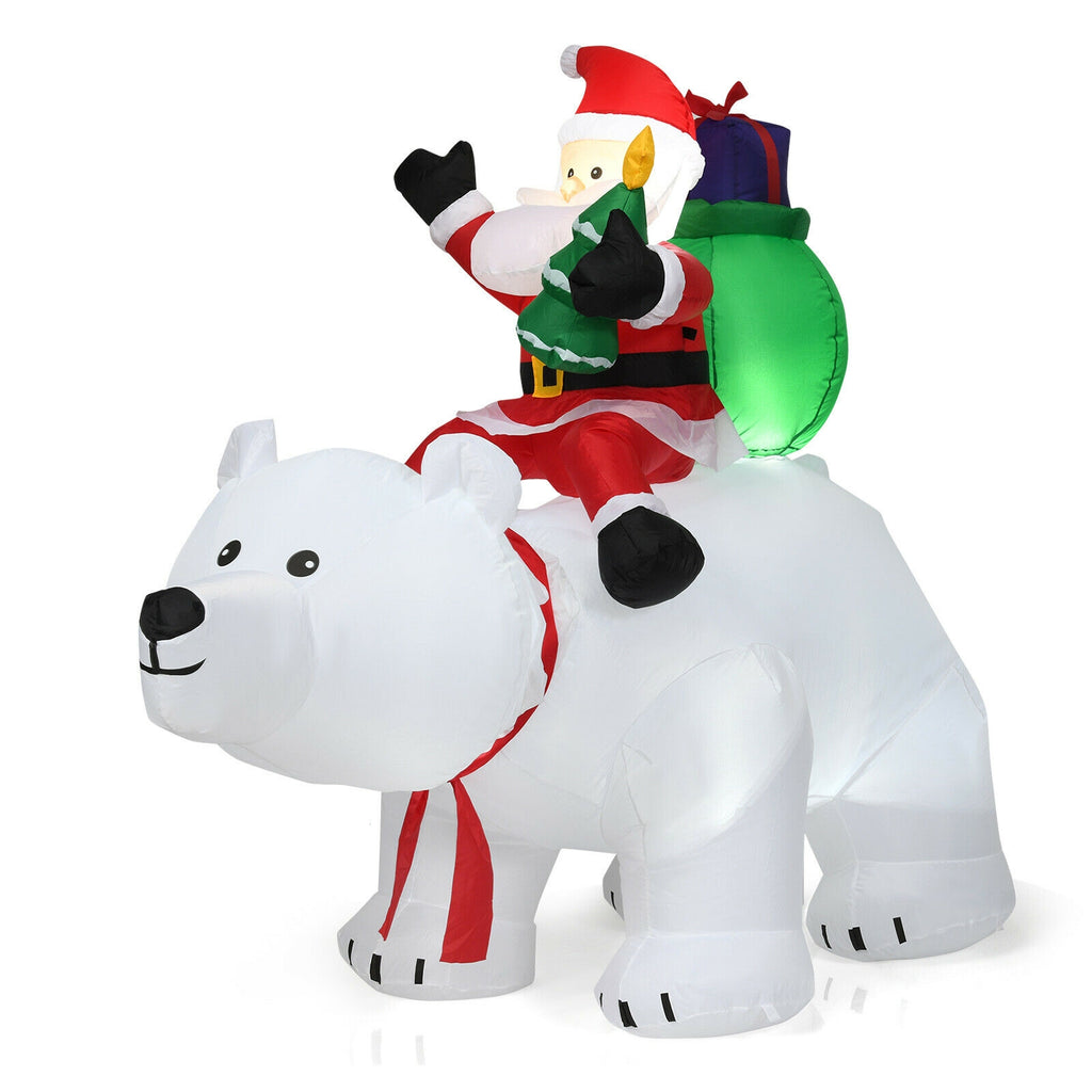 Christmas Inflatable Santa Riding Polar Bear with Shaking Head & LED Lights - 6.5 Feet - Variation: Santa Claus Riding White Bear