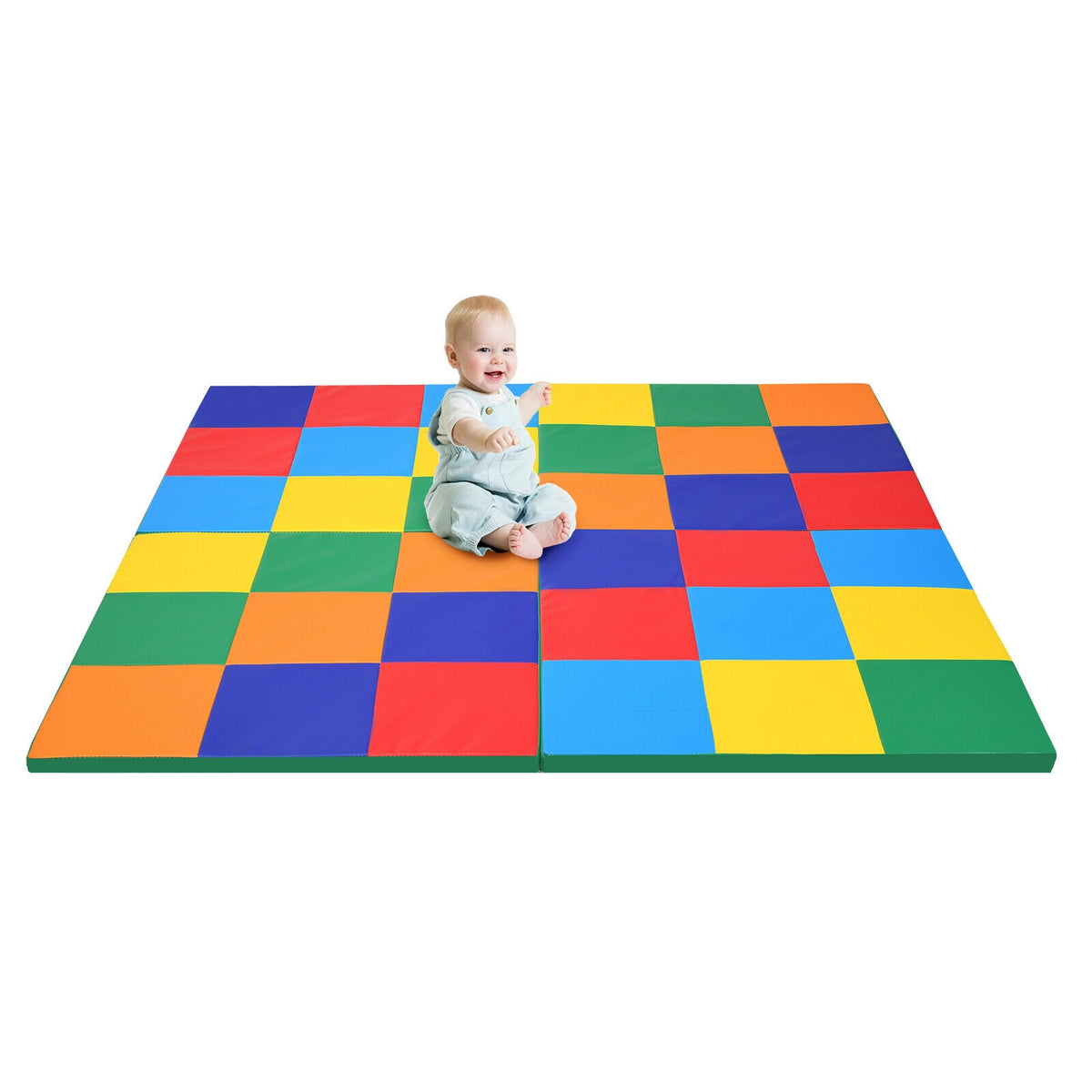 58 Inch Toddler Folding Play Mat - Multicolor Foam Baby Activity Floor Mat