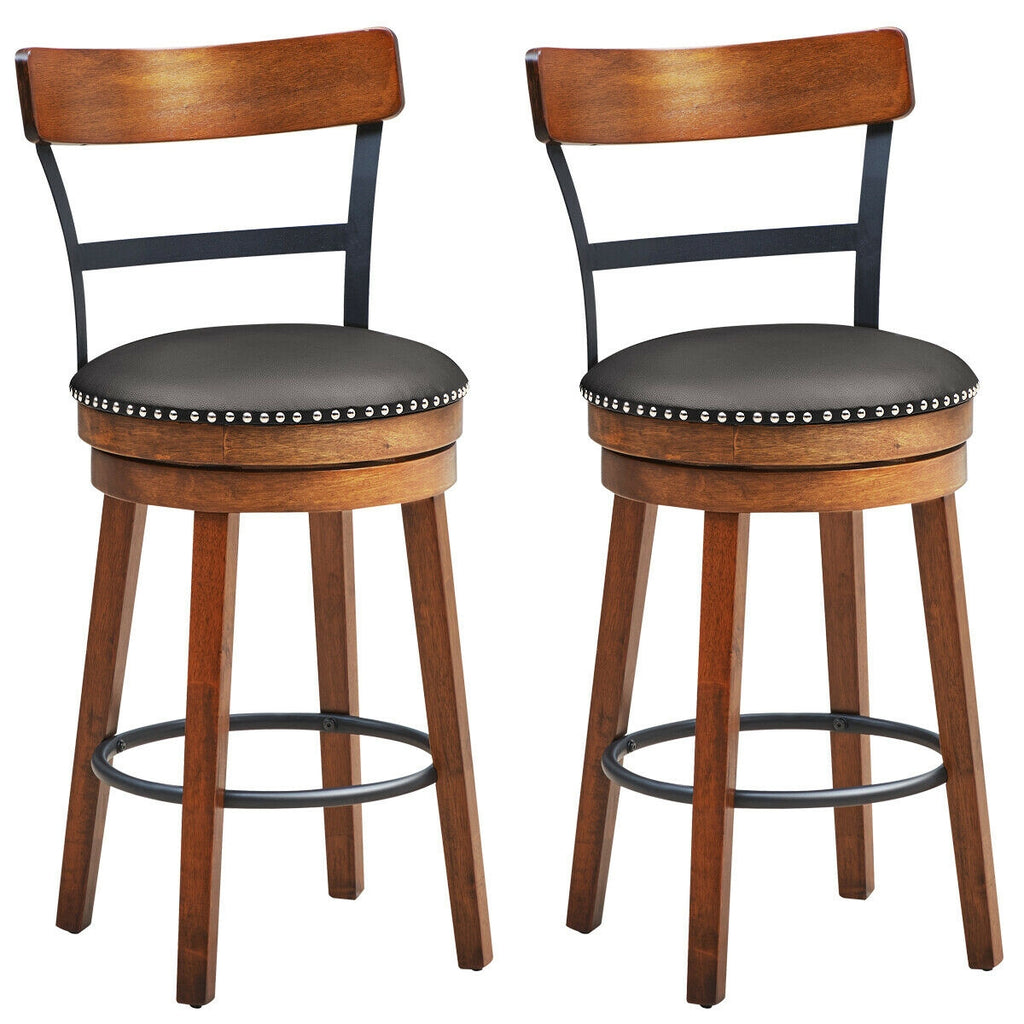 Set of 2 Swivel Counter Height Bar Stools - Horizontal Back, 30.5"