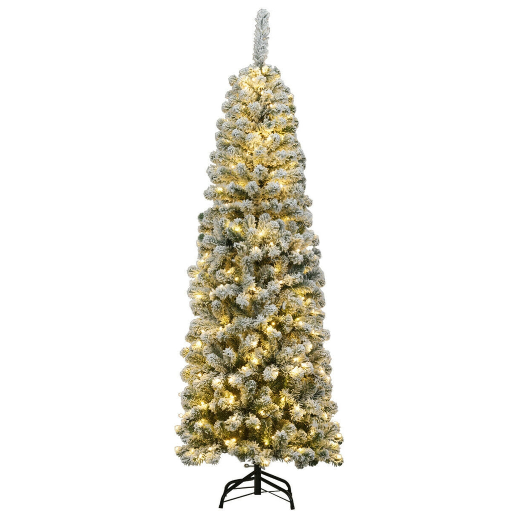 Pre-lit Snow Flocked Artificial Christmas Tree - 6 Feet with 250 LED Lights
