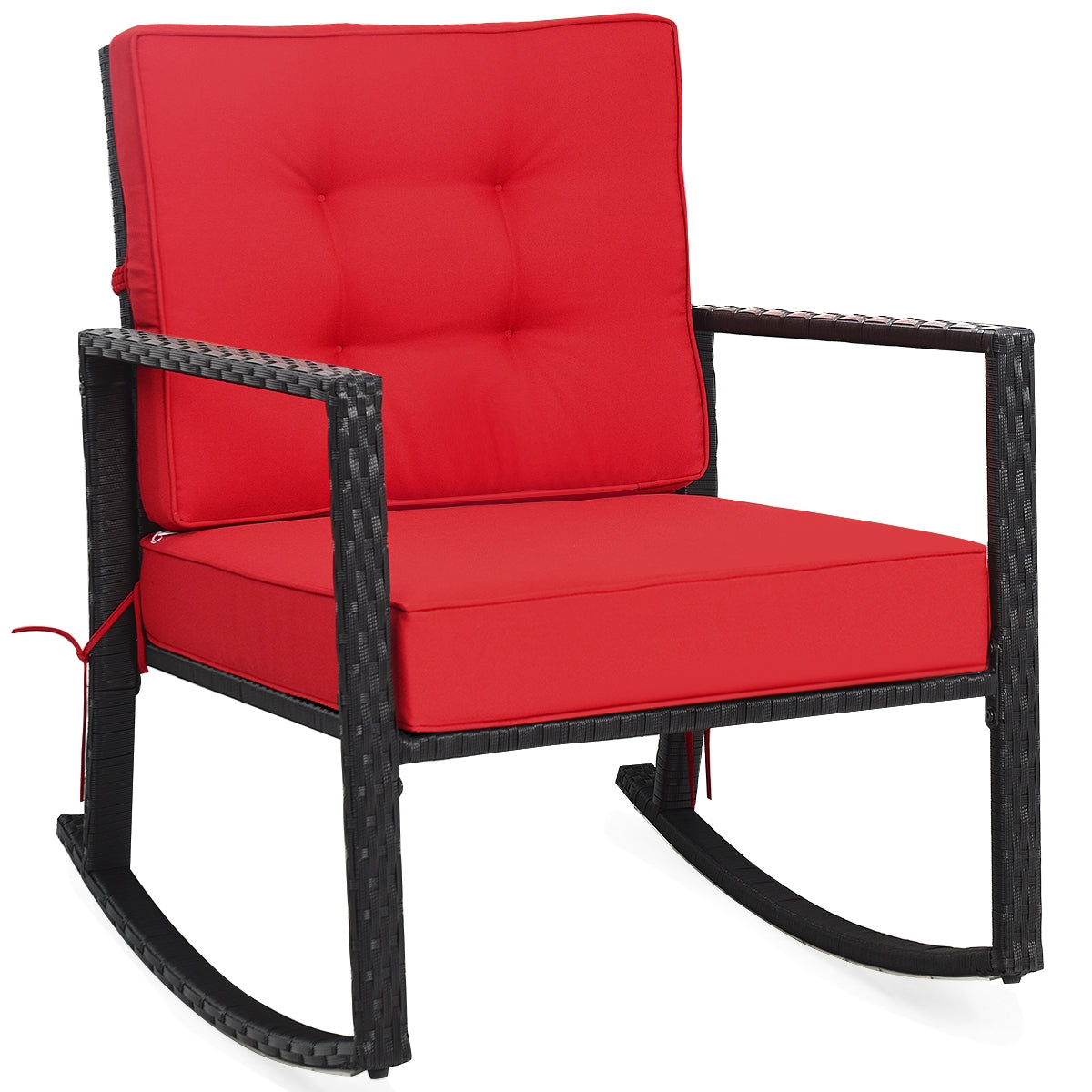 Rattan Rocking Chair with Cushion, Red