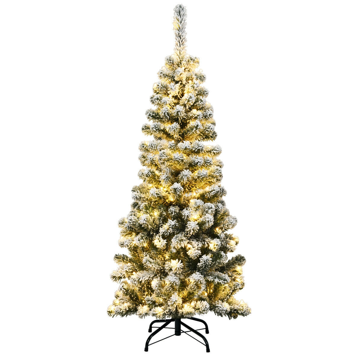 Pre-Lit Snow Flocked Pencil Christmas Tree with 150 LED Lights - 4.5 Feet