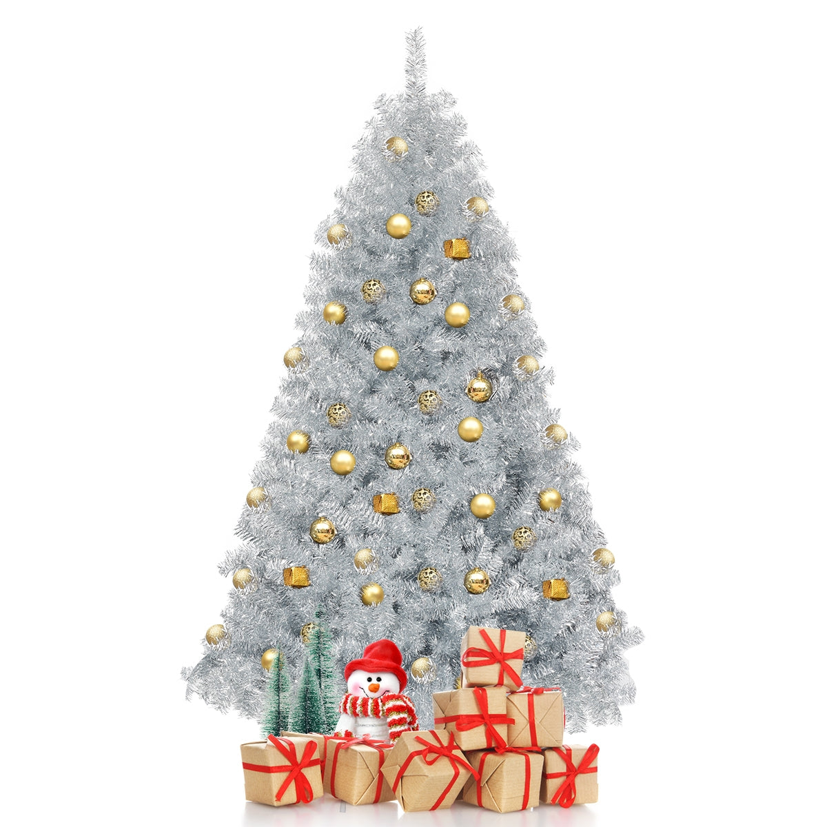6 Feet Silver Artificial Christmas Tree with Metal Stand - Hinged Unlit Holiday Decor