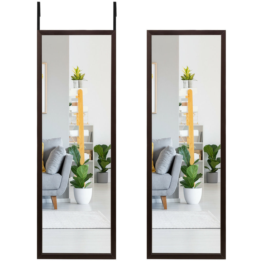 Full Length Metal Door Mirror with Adjustable Hooks - Brown, 42.5x14 Inch