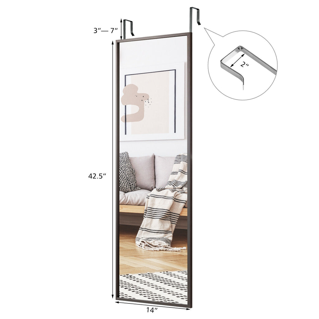 Full Length Metal Door Mirror with Adjustable Hooks - Brown, 42.5x14 Inch