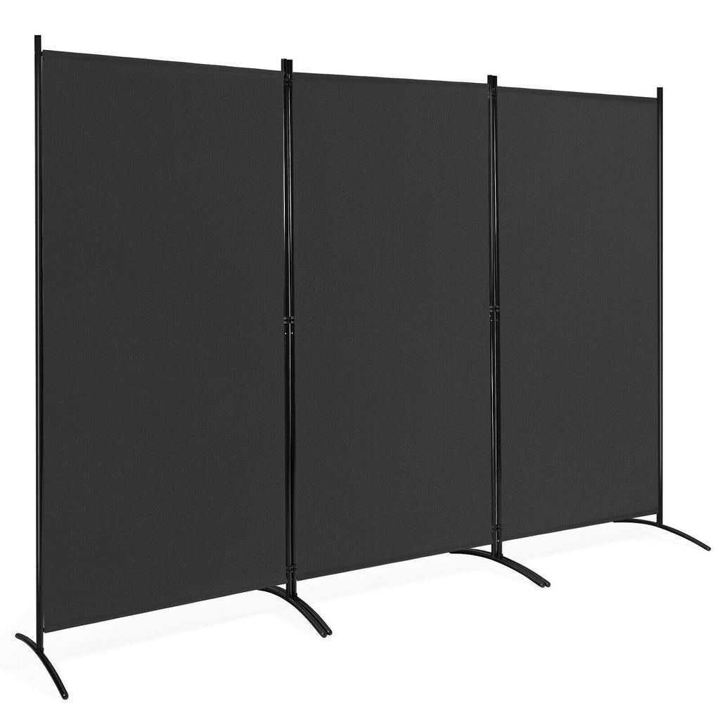 3 Panel Folding Room Divider with Lockable Wheels - Black, Portable Privacy Screen