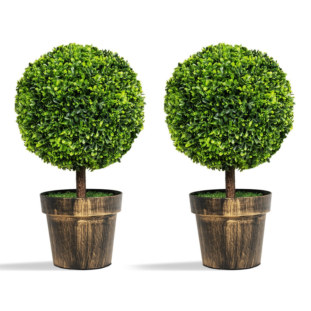 Artificial Boxwood Topiary Ball Tree with Moss - 24 Inch Faux Plant for Indoor & Outdoor Decor - Set of 2
