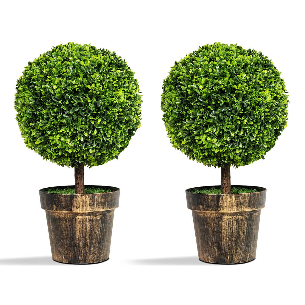 Artificial Boxwood Topiary Ball Tree with Orange Fruit, 22-Inch Set of 2 - Realistic Home Decor