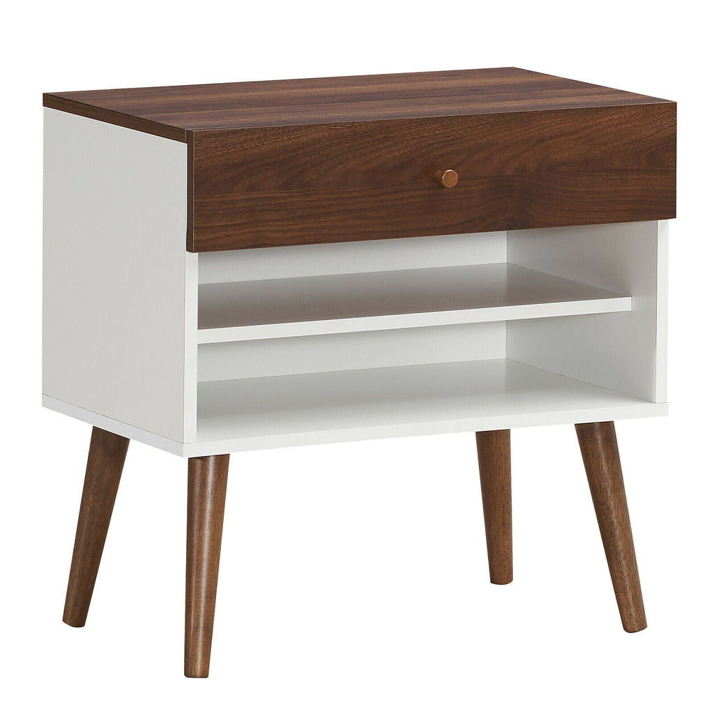 Mid-Century Nightstand with Drawer and Open Shelf - Walnut