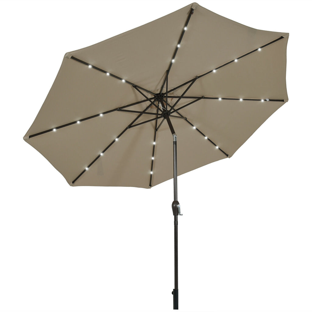 10 FT Patio Umbrella with 24 Solar LED Lights - Tan