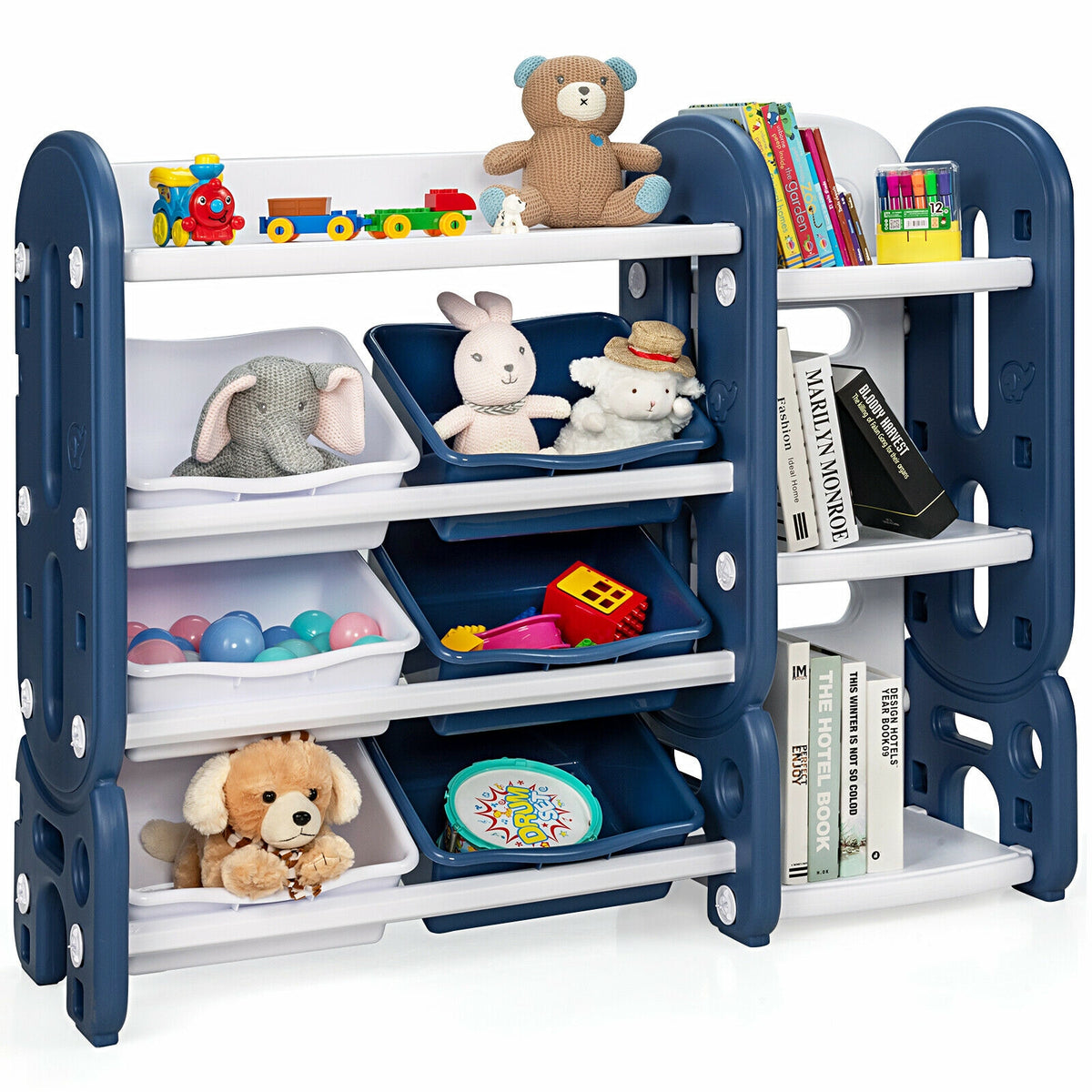 Kids Toy Storage Organizer with Bins & Multi-Layer Shelf - Blue