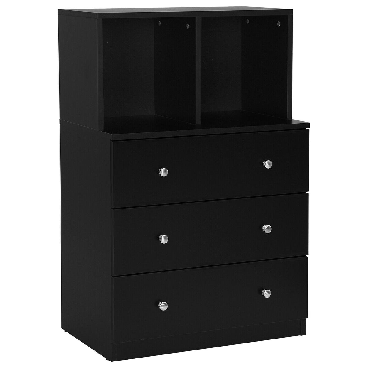 3 Drawer Dresser with Cubbies Storage Chest - Black