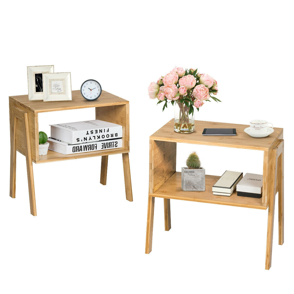 Boho End Table with Tempered Glass Top & Magazine Rack - Walnut