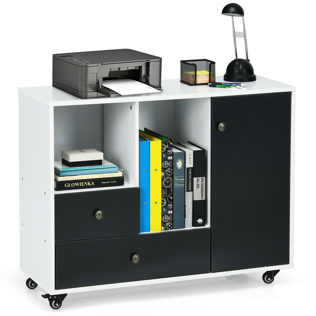 Lateral Mobile Filing Cabinet 2-Drawer - Round Knob Black