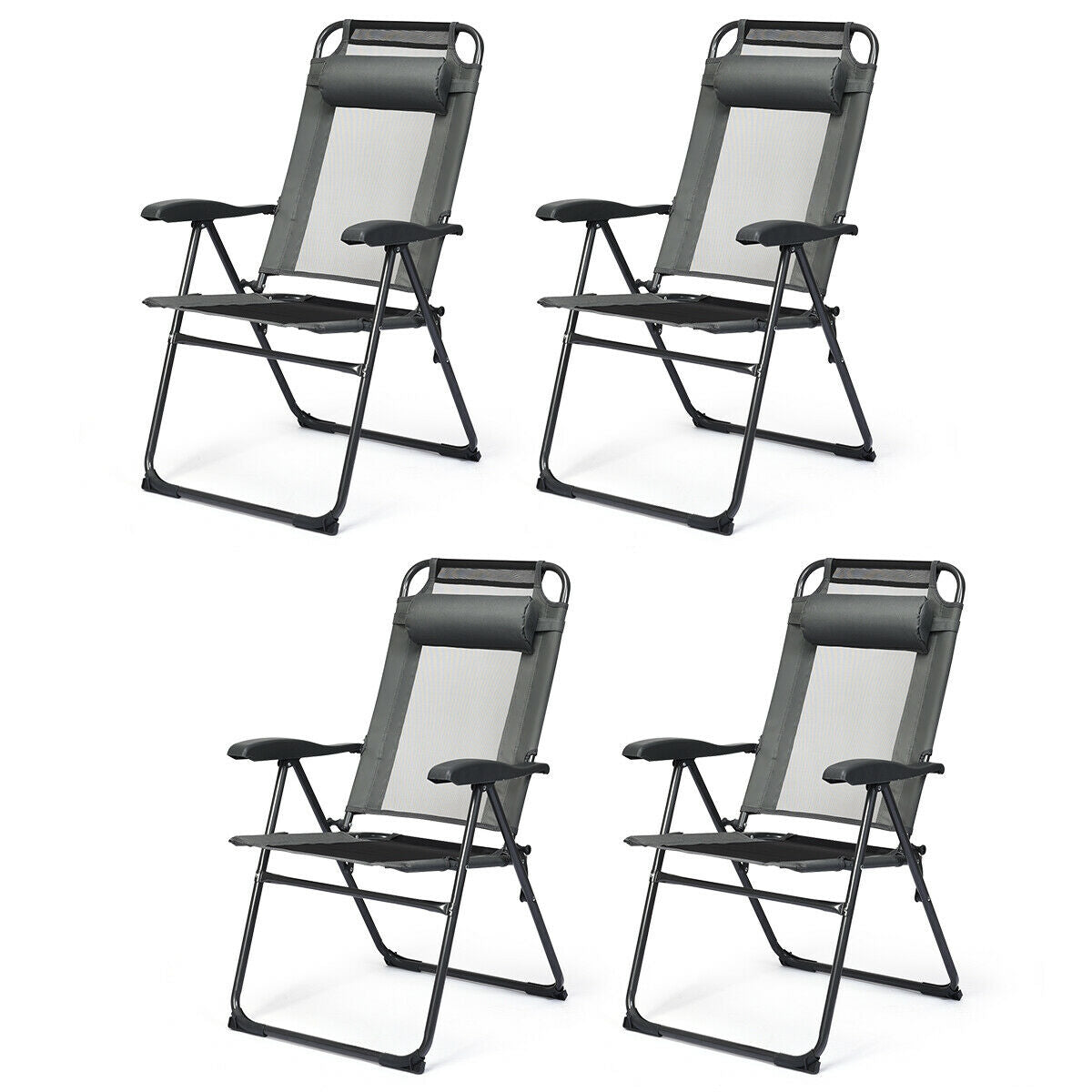 4 Pieces Patio Garden Adjustable Reclining Folding Chairs with